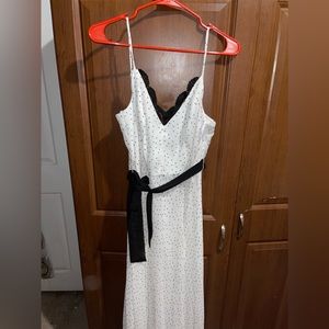 Premier Amour Dresses | White Dress with Black Lace Details